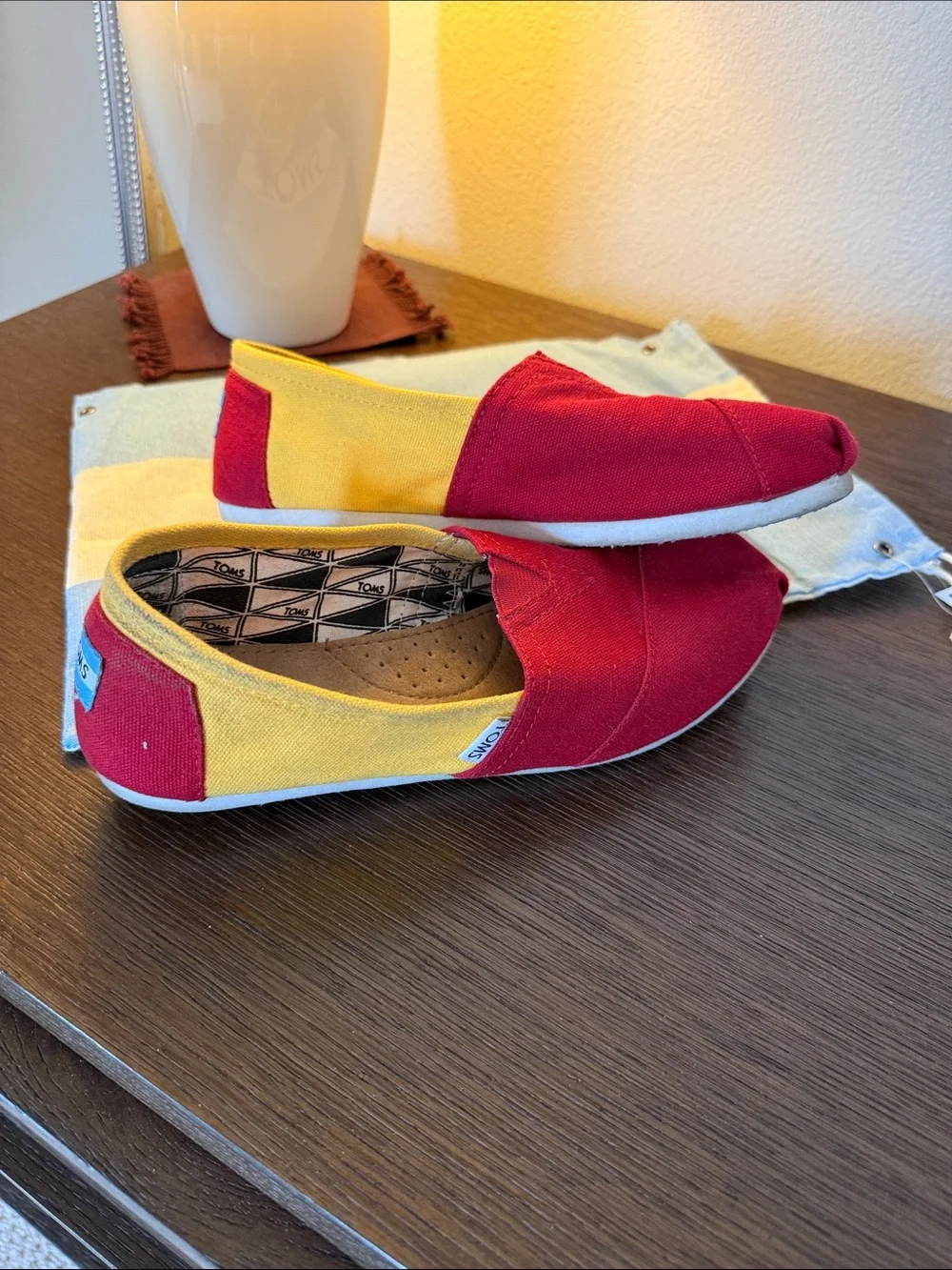 Toms Women’s USC Canvas Slip-On Moccasins in Red and Yellow